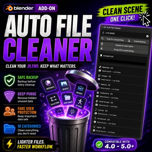 Auto File Cleaner - Remove Unused Materials, Images & Meshes | Blender 4.0–5.0+