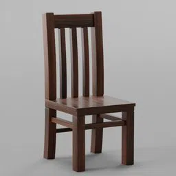 High-quality 3D model of a dark wooden chair with vertical slats, suitable for Blender rendering.