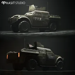 Fully rigged high-detail military SUV 3D model suitable for Blender animation and game development.