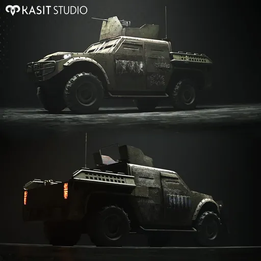Fully rigged high-detail military SUV 3D model suitable for Blender animation and game development.