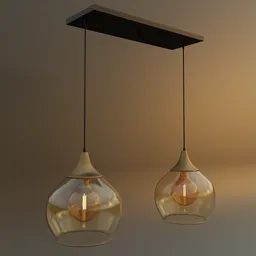 3D rendered modern ceiling lamp with twin glass orbs and elegant metal design, suitable for Blender.