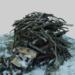 3D rendered pile of sticks with snowy environment element, optimized for Blender backgrounds.