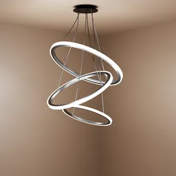 Realistic Blender 3D model render, featuring an elegant, modern spiral ceiling light fixture design with illumination.