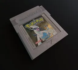 Detailed 3D model of a gray Game Boy Color cartridge with a Pokemon Silver label optimized for Blender.