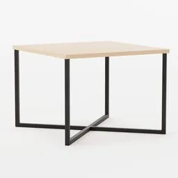"Loft PRATO Coffee Table 3D Model for Blender 3D - Wooden top with black metal legs in minimalist design. Ideal for living rooms, hallways, and more."