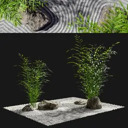 Zen Garden Sand Surface with Bamboo