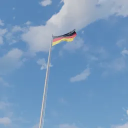 Detailed 3D model of a waving Germany flag on a flagpole, expertly textured for use in Blender.