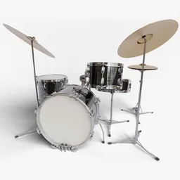 Detailed 3D model of a vintage drum set, textured and rendered in Blender, mimicking an iconic 1960s style.