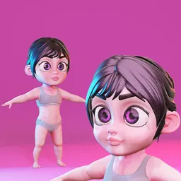 Stylized Cartoon Toddler Girl – Rigged Base Mesh (Rigify)