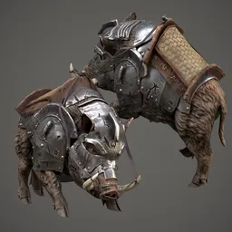 Armored War Boar - Rigged-Game Ready