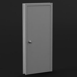"Blender 3D model of a white simple door with a spherical handle on a black background. This high-definition textured model, created in Blender using Poser and Vue Render, is ideal for those seeking a detailed body shape for their 3D projects. It evokes the ambiance of the Stanley Parable with its classified government archive appearance and can be used for various purposes, including cloud storage and server room pacing."