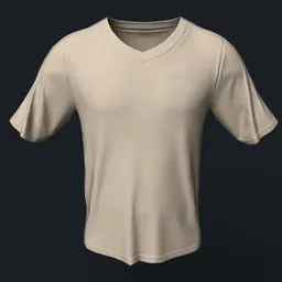 Realistic 3D beige V-neck T-shirt render, textured and optimized for character rigging, suitable for Blender 3D projects.