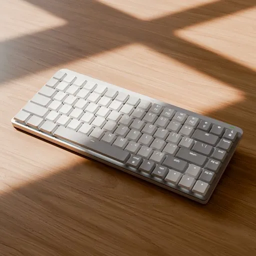 Detailed 3D model of a minimalist mechanical keyboard with dynamic backlit keys, optimized for Blender rendering.
