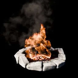 Campfire with fire, smoke and particles