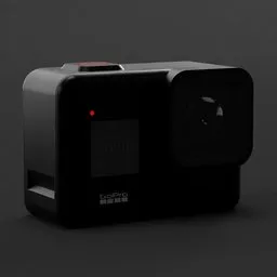 "Hyper-realistic 3D model of the popular GoPro Hero 8 Black camera with a red light, perfect for photography enthusiasts. Designed in Blender 3D and available for download as a high-resolution product photo. Created by Cedric and featured on Renderhub Next2020 and Dezeen Showroom."