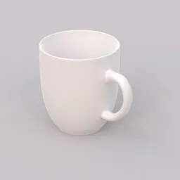 "Realistic 3D model of a sleek white porcelain coffee mug, suitable for Blender rendering and animation."
