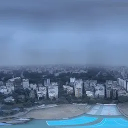 Foggy City Panorama with Sports Ground