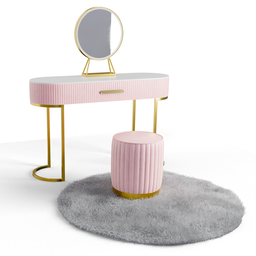 Dresser with pouf and mirror