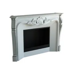 Detailed 3D model of an elegant, carved fireplace, compatible with Blender for realistic interior rendering.