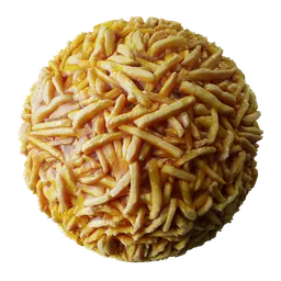 Detailed PBR French fries texture for 3D models, with realistic displacement, ideal for Blender and other 3D applications.