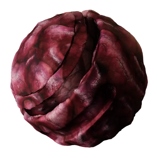 Highly detailed PBR Raw Meat material for 3D applications with adjustable textures, roughness, and color settings for realistic rendering.