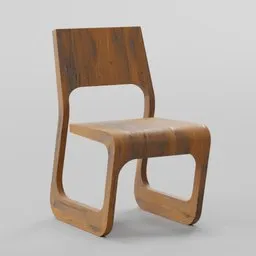 Detailed Blender 3D model of a modern wooden chair with a smooth finish and curved design.