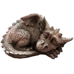 "Antiqued brown garden dragon sculpture with a baby dragon, made in Blender 3D using photogrammetry technique. Perfect for your 3DCG garden or fantasy scenes, available for adoption on the streaming platform Twitch. Based on the popular Game of Thrones insignia, this clean image is a cute addition to your collection."