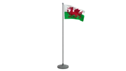 Low-poly Blender 3D model featuring animated Welsh flag with quad meshes for CG visualization.