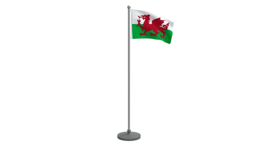Low-poly Blender 3D model featuring animated Welsh flag with quad meshes for CG visualization.