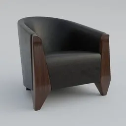 Detailed 3D model of a classic leather armchair with wooden accents suitable for Blender rendering and visualization.