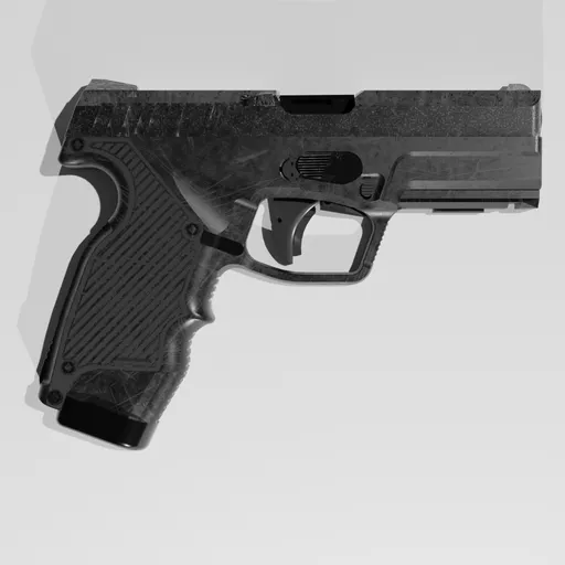 Realistic Blender 3D model of a procedural textured pistol, ideal for high-detail rendering tasks and simulations.
