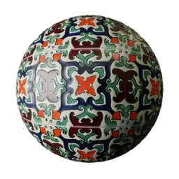 Hand-painted rustic ceramic tile texture for Blender 3D, suitable for PBR material application, detailed and colorful.