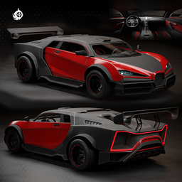Rigged Bugatti concept SUV 3D model with detailed interior and PBR materials for Blender, suitable for gaming.