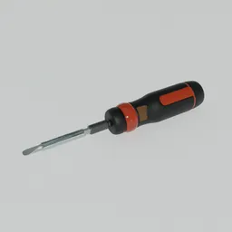 "Highly-detailed digital 3D model of a flat-blade screwdriver with black handle, perfect for Blender 3D. Generous use of materials, nodes and modeling techniques with carefully UV mapped textures for believable placement. A must-see design with attention to detail for turning screws."