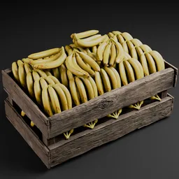 Realistic 3D model of bananas in a wooden crate designed for seamless integration in games and market visualizations.