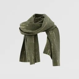 Realistic 3D khaki scarf model with natural drape and worn texture, suitable for Blender rendering.