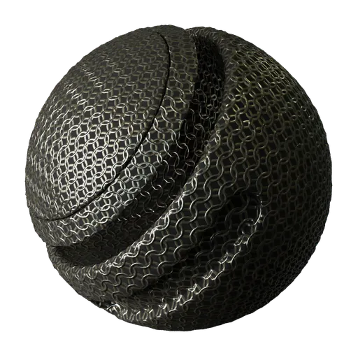 High-resolution 2K PBR metal texture of rusty, scratched chainmail for 3D modeling in Blender.