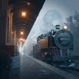 Rainy Steam Train Station