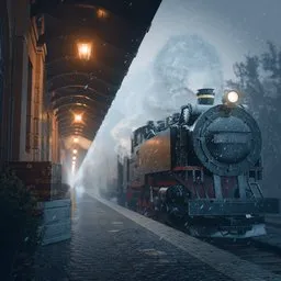 Rainy Steam Train Station