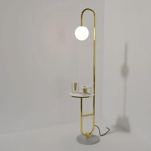 Elegant 3D-rendered dual-purpose floor lamp with integrated side table, ideal for Blender interior design.