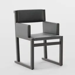 3D model of a modern armchair with dark faux leather texture, designed in Blender, showcasing clean lines and minimalistic style.