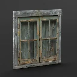 Vintage-style 3D model of an aged wooden window suitable for Blender rendering, showcasing detailed textures.