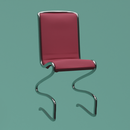 Red upholstered Blender 3D model chair with sleek metal legs for kitchen visualization.