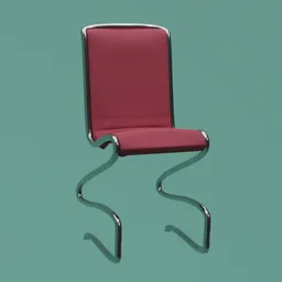 "3D model of a red chair with a chrome frame and pink seat, suitable for kitchen and upholstered furniture. Created in Blender 3D software."