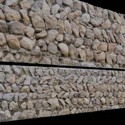 High-resolution 3D stone wall texture, suitable for Blender, showcasing detailed 8K surface scan and Quad Mesh topology.