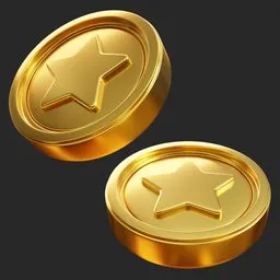 Detailed 3D-rendered gold star coin for currency graphics or game assets in Blender.