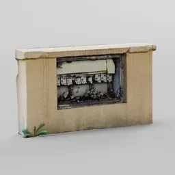"3D Scanned Fuze Box from an old Soviet building, perfect for apocalyptic scenes. Realistic 8k details and Simon Stalenhag color palette. Suitable for use in Blender 3D."
