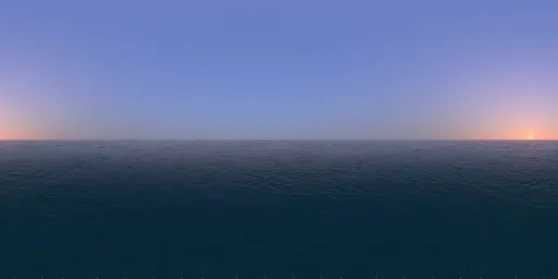 High-resolution ocean HDR with sunset lighting for realistic 3D scene illumination.