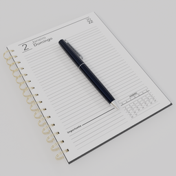 "3D render of a small notebook with pen on white background. Perfect for literature and writing projects in Blender 3D software."