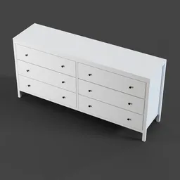 Detailed 3D model of a white six-drawer dresser, ideal for interior design renderings in Blender 3D.